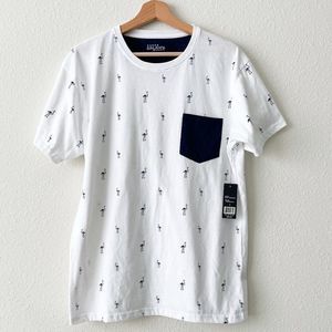 Galaxy by Harvic  White/Navy Flamingo Print Tee Shirt size XL NWT